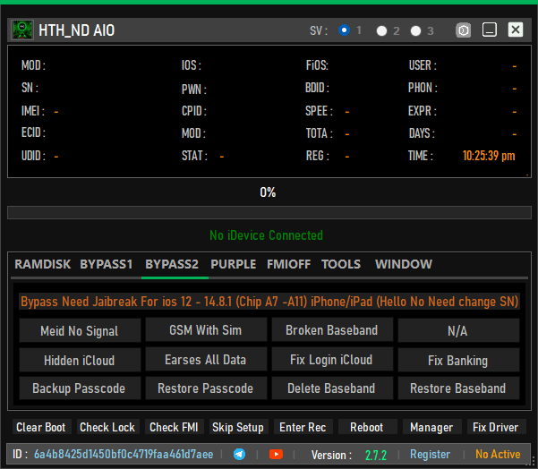 Hth nd aio tool v2. 7. 2 bypass passcode & icloud bypass tool