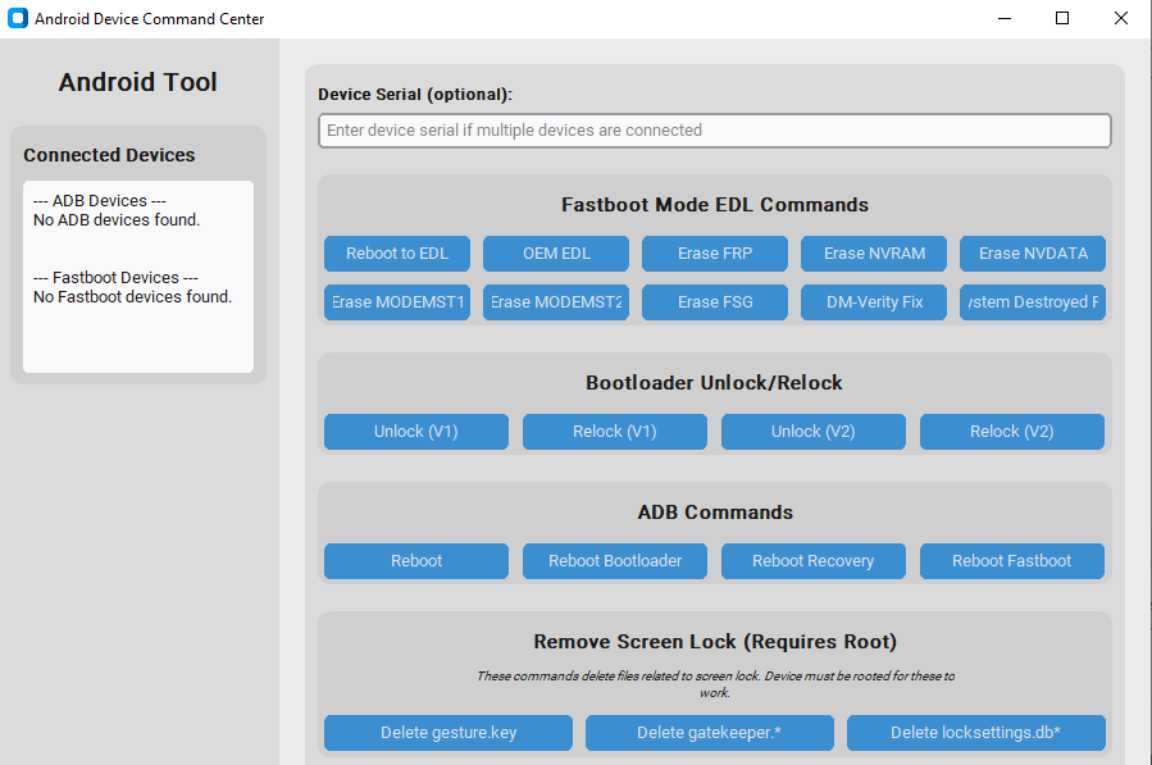 Android device command center tool