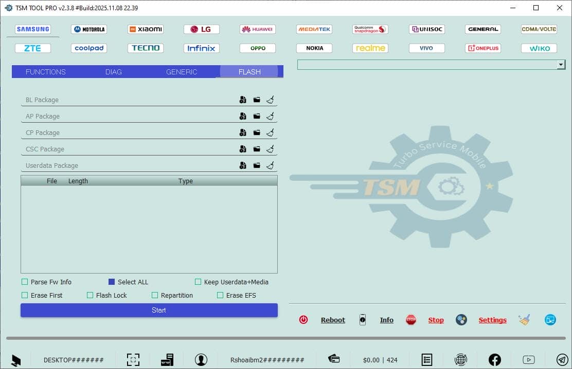 Tsm tool pro samsung flash functions interface