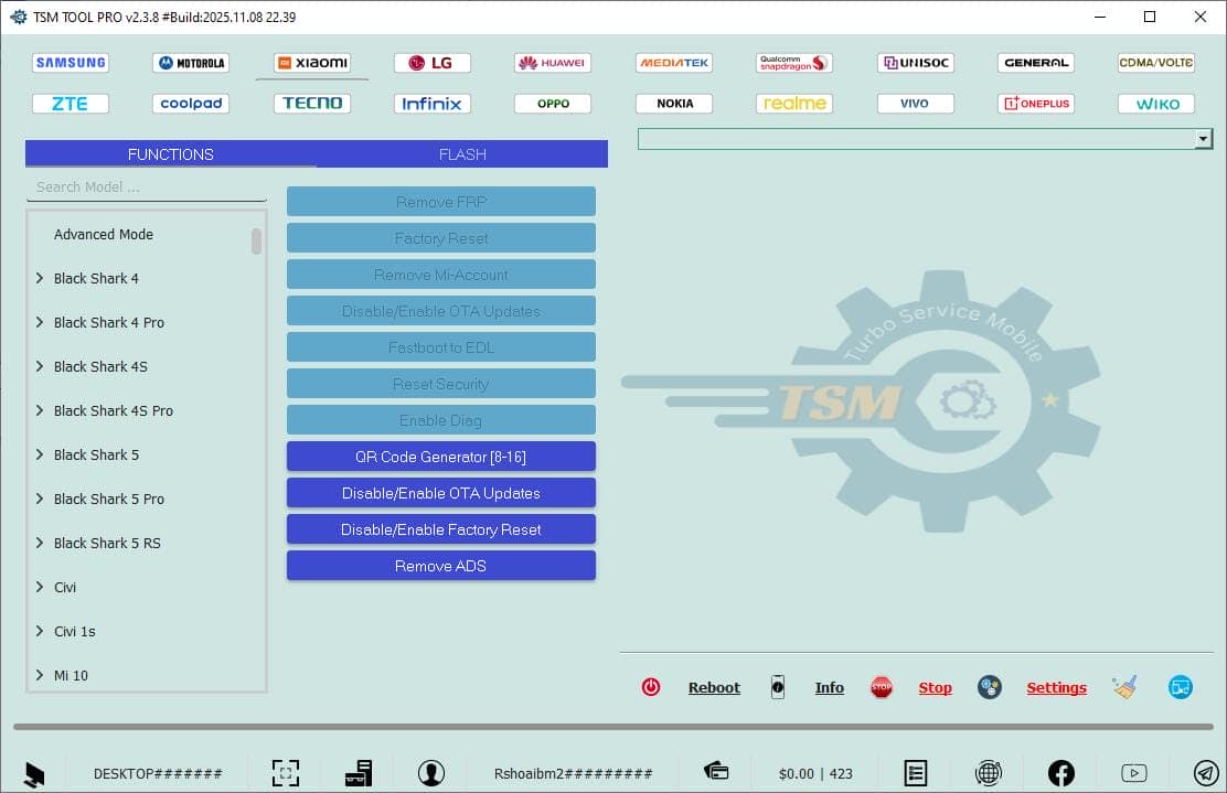 Tsm tool pro xiaomi functions menu