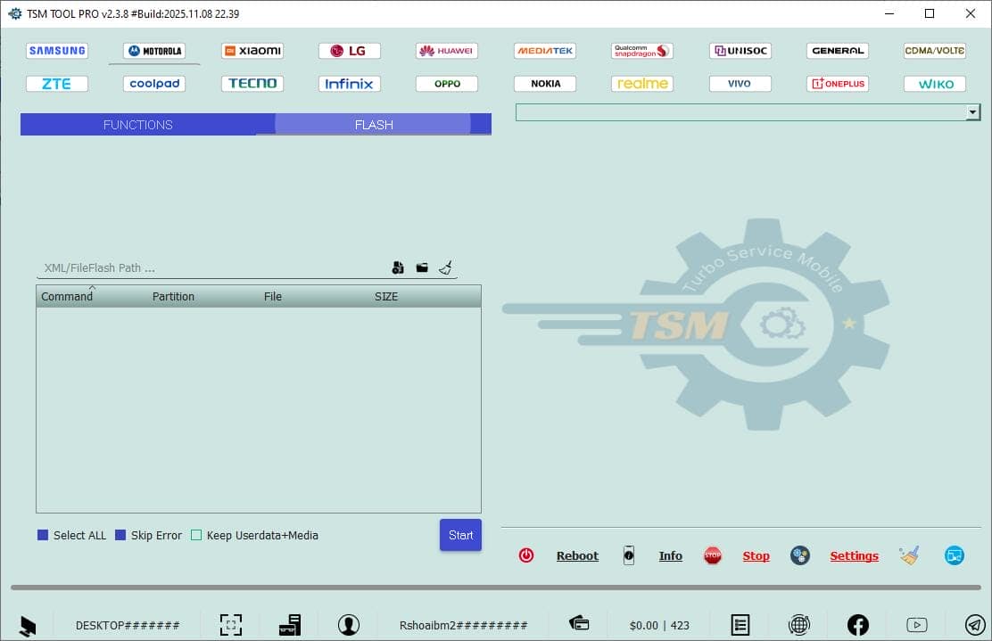 Tsm tool pro motorola flash function interface