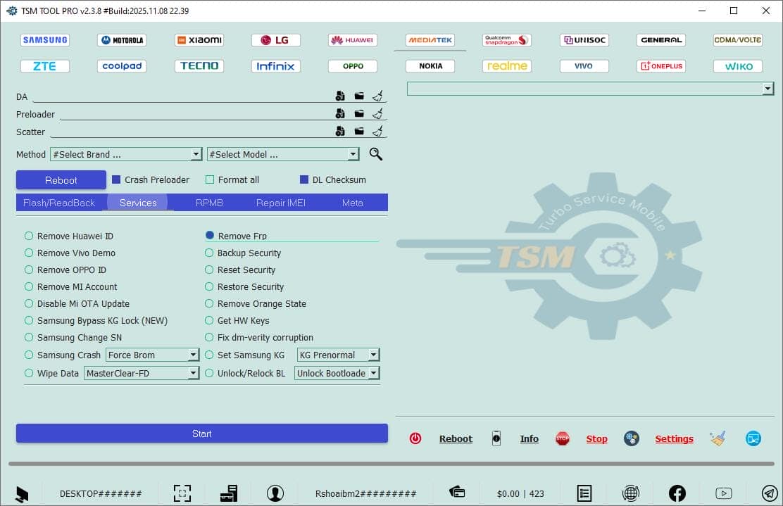 List of tsm tool pro services and functions