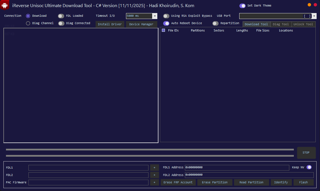 Ireverse unisoc ultimate download tool interface and features overview