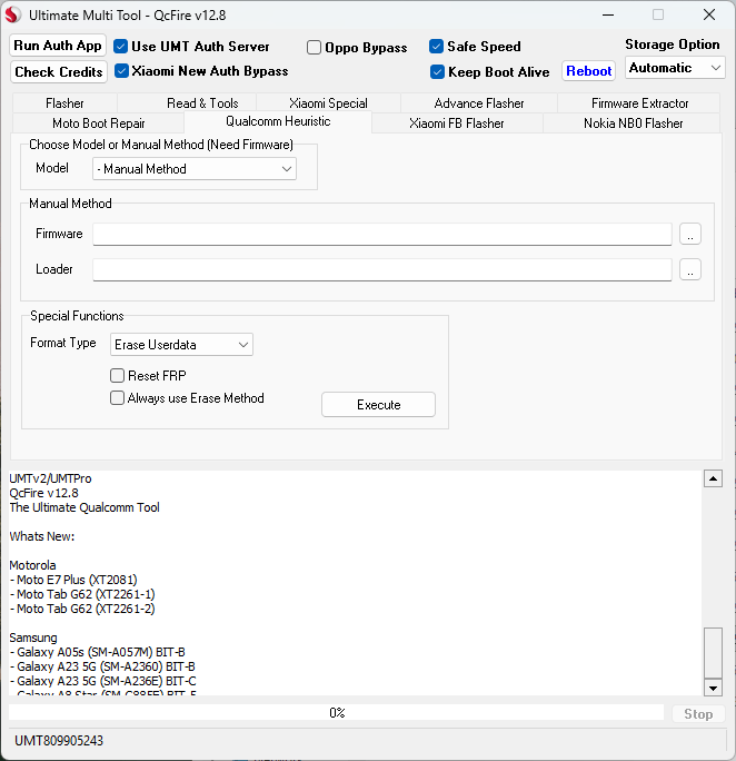 Qcfire umt tool for qualcomm flashing unlock and frp reset